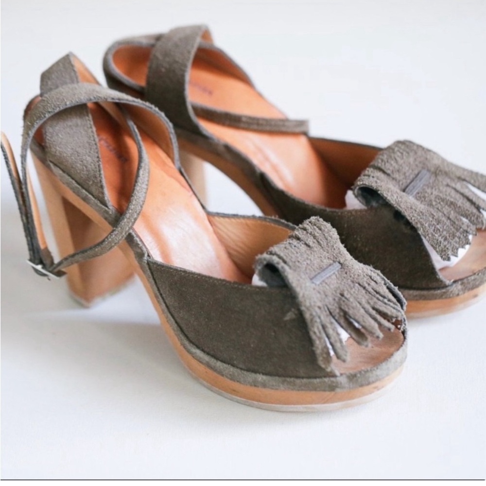 A Détacher Moss Grey Suede High Heel Clogs - 7